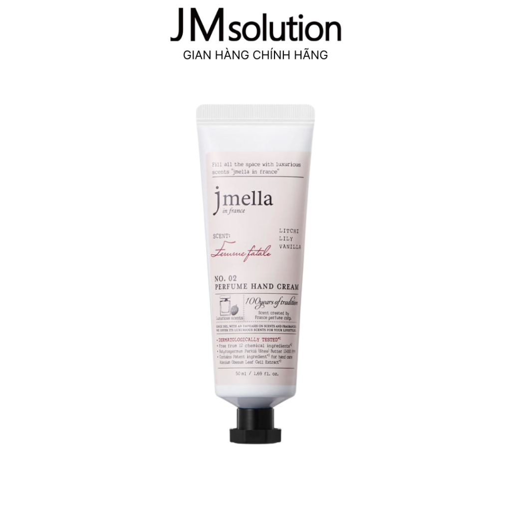 Kem dưỡng da tay nước hoa Jmella No.02 Femme Fatale Hương vải thiều vani quyến rũ, dưỡng ẩm mềm mịn