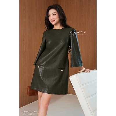 Đầm Da Nữ Dáng Suông MY WAY Dài Tay Cao Cấp 3MD08247