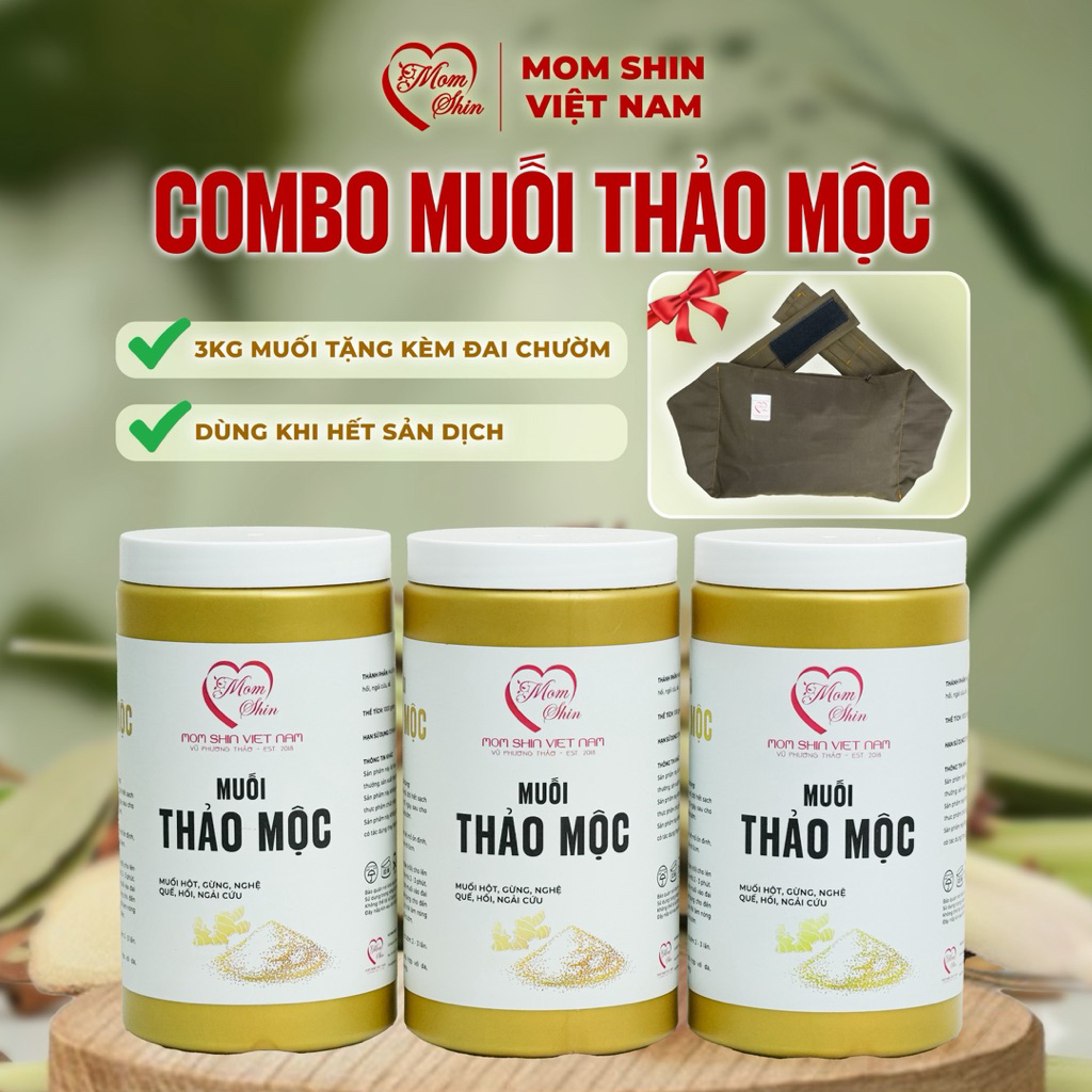 [Tặng Đai Chườm] Combo 3Kg Muối Thảo Dược Chườm Eo MOM SHIN | Shop Mẹ Thảo, Ở Cữ Mẹ Shin Min Gin