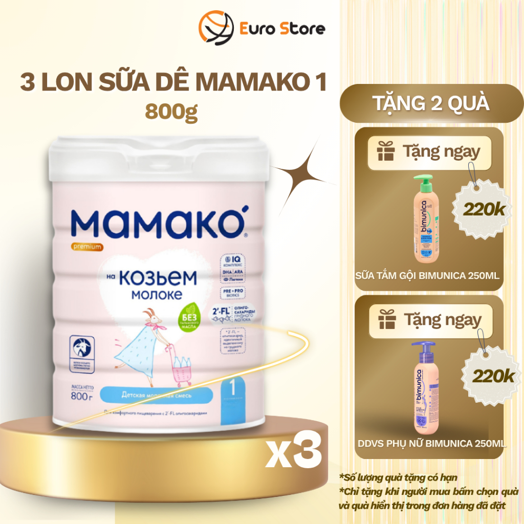 [Combo 3 Lon] Sữa Dê Công Thức MAMAKO 1 Premium Euro Store - 800g tăng cường miễn dịch