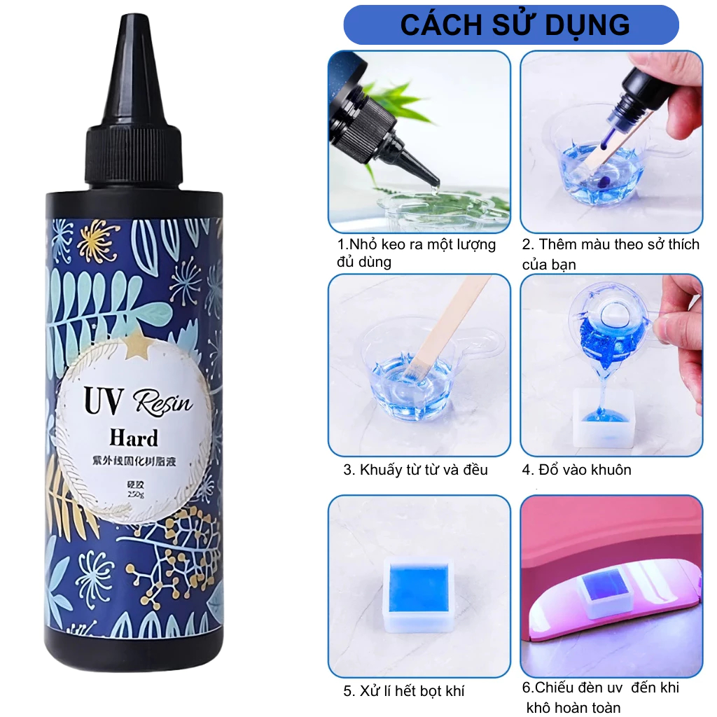 Keo UV Trong Suốt, Keo UV Resin Nhanh Khô, Chống Ố Vàng, Đổ Khuôn, Phủ Bóng