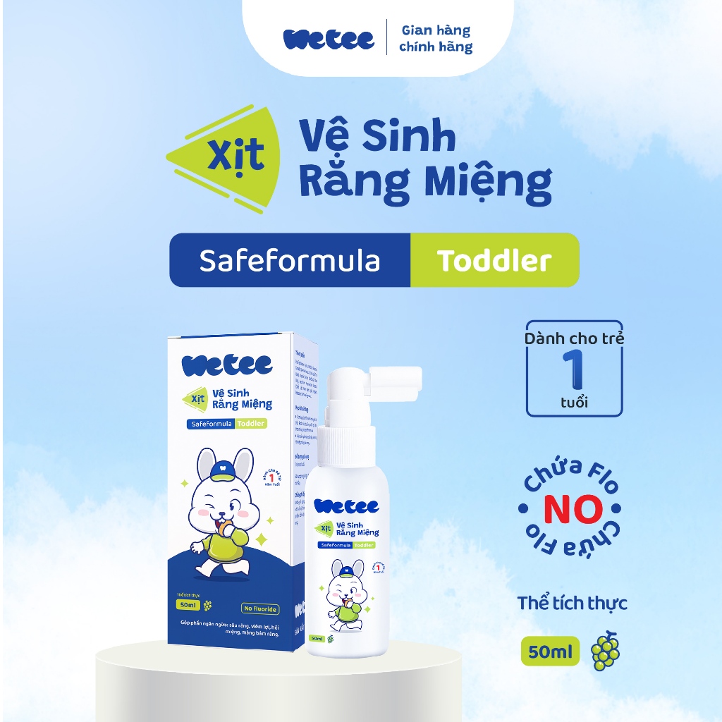 [1 Tuổi] Xịt Vệ Sinh Răng Miệng Wetee Cho Bé Từ 1 Tuổi 30ml/50ml, Hương Nho, Vị Ngọt, Nuốt Được, Ngừa Sâu Sún
