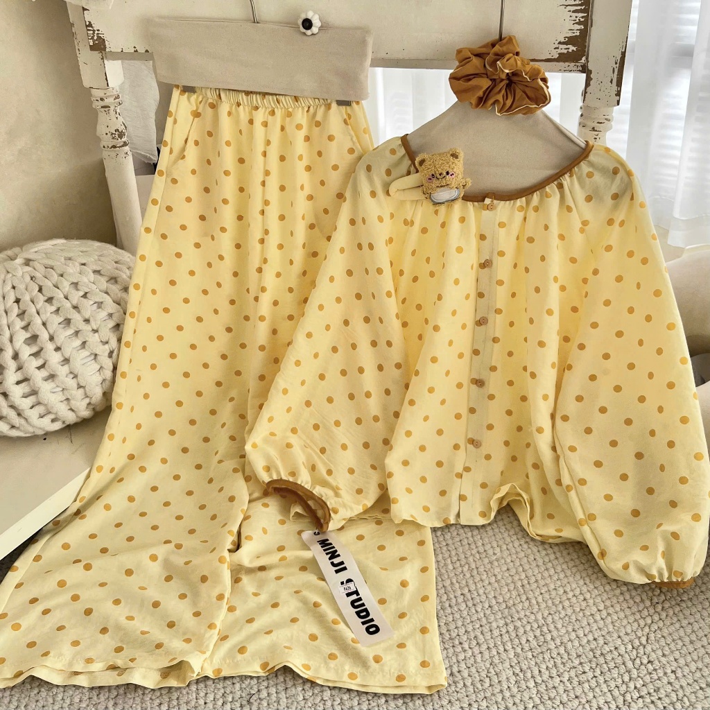 [Vàng Nơ đợi giúp shop ạ] Bigsize KHÔNG KÈM CỘT TÓC Bộ Đồ Pijama Dài Tay Tiểu Thư Mặc Nhà Thoải Mái Chất Đũi Mềm Mỏng Nh