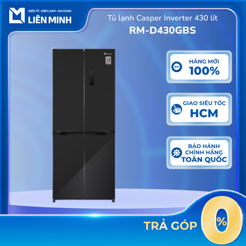 Tủ Lạnh Casper Inverter 430 lít RM-D430GBS - Gương Đen, Kích Thước 1855x752x600mm