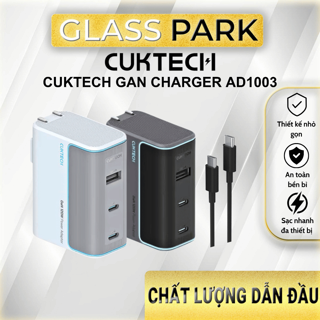 Sạc nhanh Cuktech 120W GaN Charger PD3.1/PPS2.0/QC4.0/Mi Turbo 120W – AD1003 Chính hãng-Bảo hành 18 