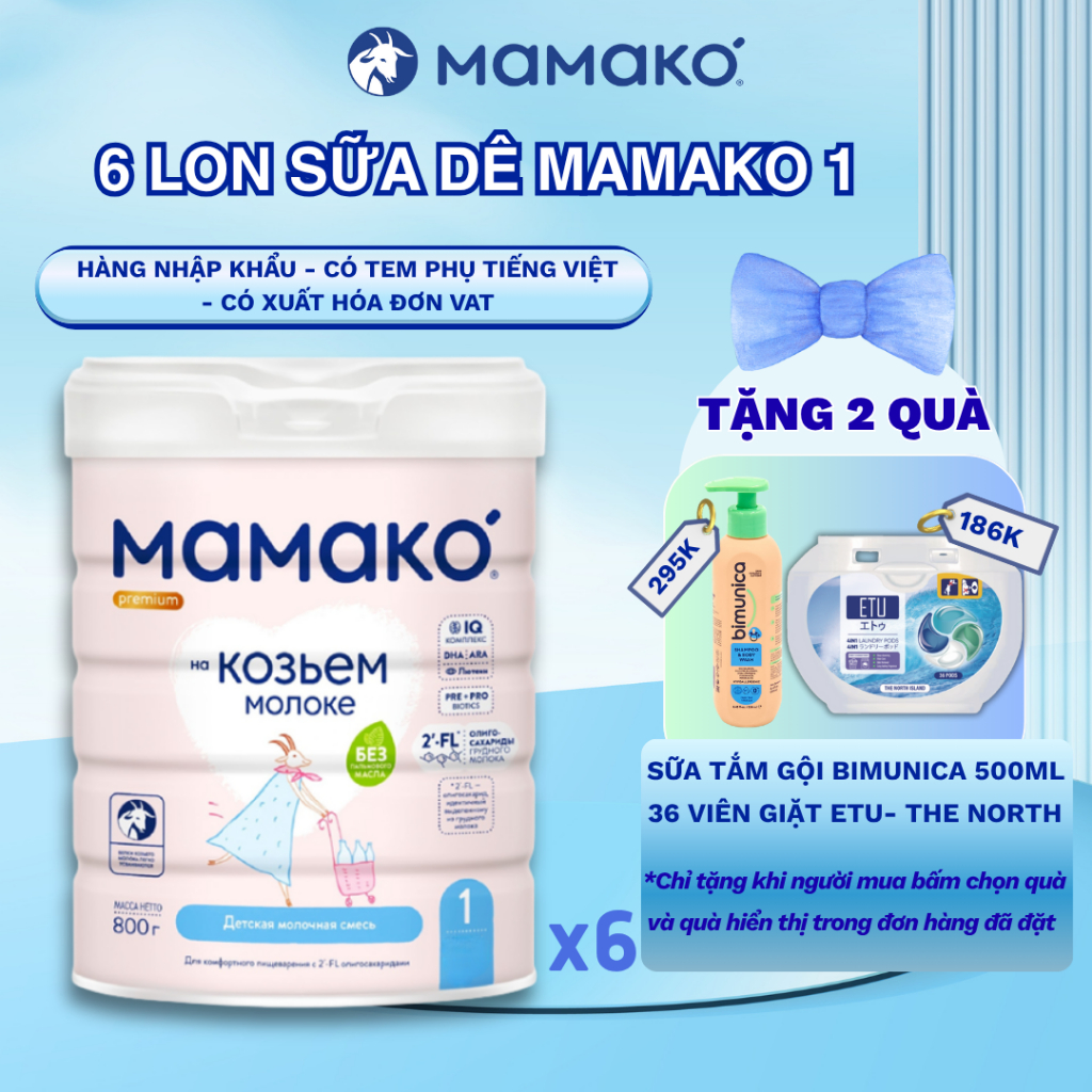 6 LON Sữa Dê Công Thức MAMAKO Premium 1 - 800g