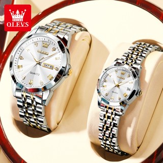 OLEVS Đồng hồ Cặp Chính hãng dây đeo bằng thép không gỉ lịch có chức năng phát sáng chống thấm 9931