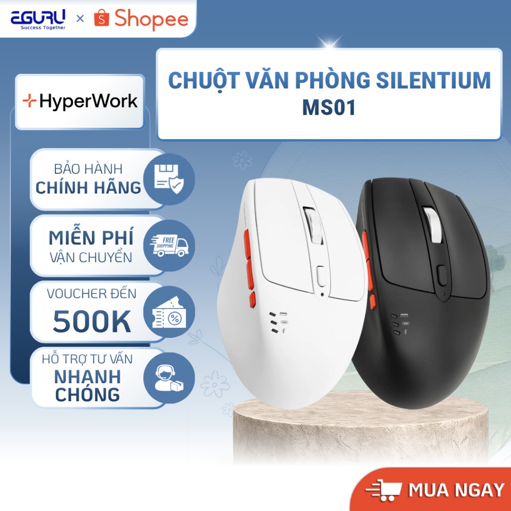 Chuột không dây HyperWork Silentium MS01 Trắng/Đen | Bảo hành Chính Hãng - Silent Switch