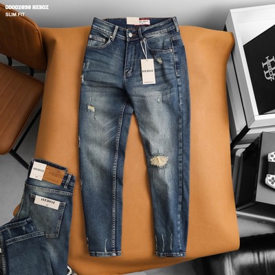 Quần jean nam Heboz dáng slim rách D067, quần dài denim kiểu rách cao cấp - 00002898