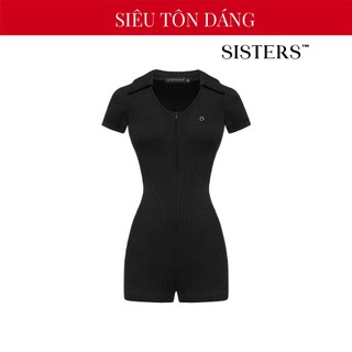 Jumpsuit nữ cổ tim khoe vòng 1 SISTERS thiết kế dáng ngắn ôm sát khóa kéo gợi cảm màu đen Bonnie| SS3-J8-D
