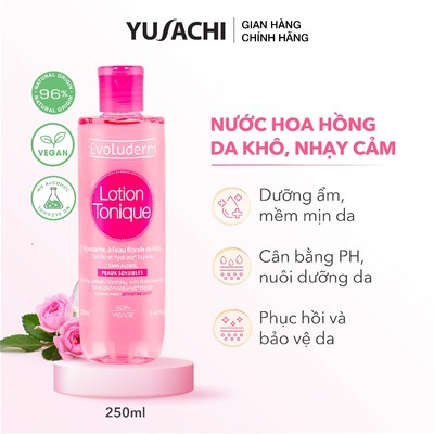 Toner cấp ẩm Evoluderm thuần chay, nước hoa hồng dưỡng ẩm da khô, nhạy cảm, toner da dầu mụn 250ml