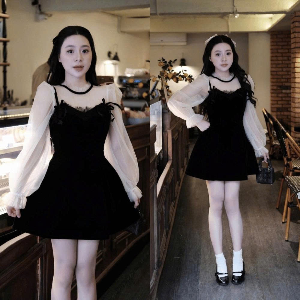 Váy Nhung Phối Lưới Tiểu Thư 2001 Clothing