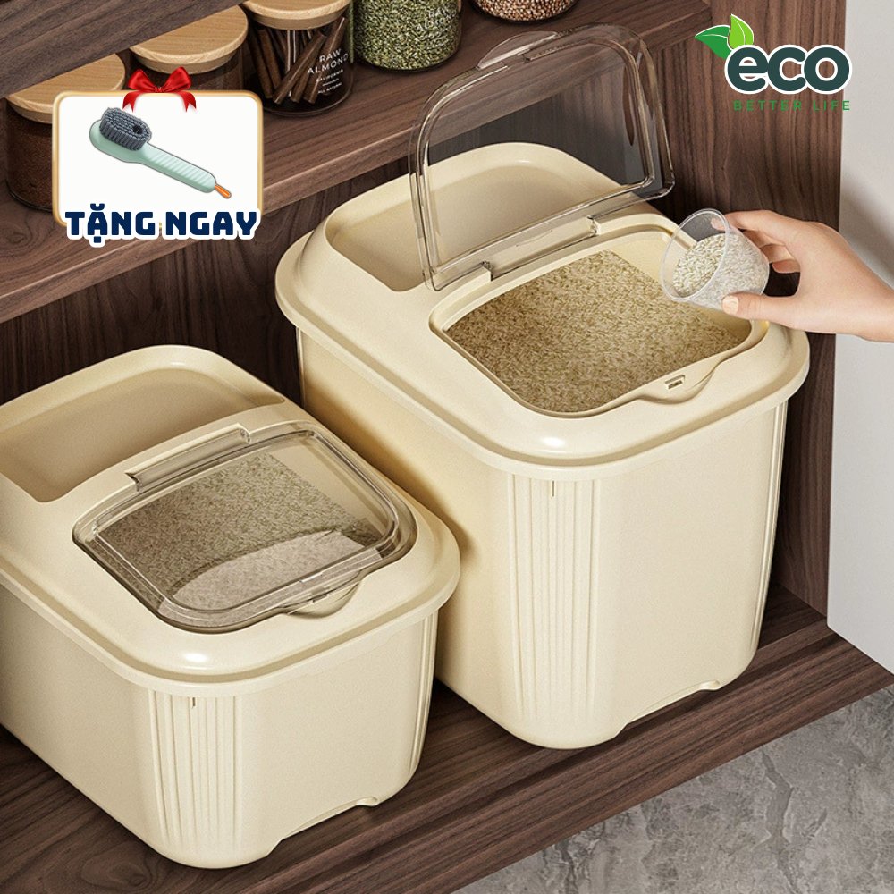 [SẴN] Thùng đựng gạo có nắp kín chống ẩm nhựa PP cao cấp, Hộp bảo quản ngũ cốc kèm cốc đong tiện lợi