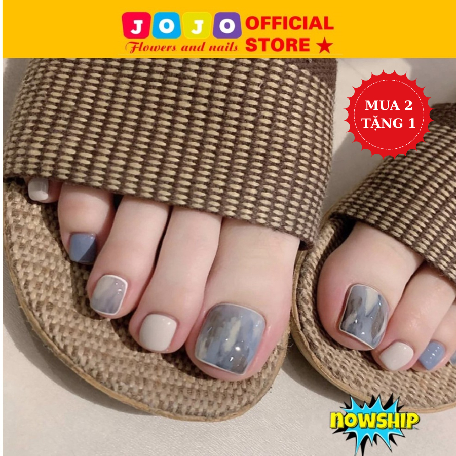 [MUA2 TĂNG 1] Set 24 móng chân giả, móng up, họa tiết vân mây xanh J141 kèm keo