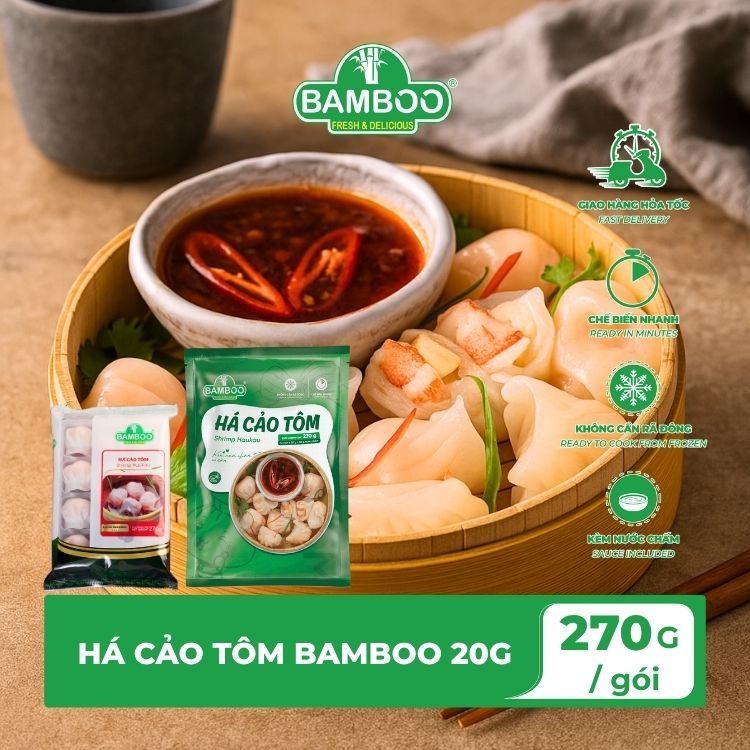 Há Cảo Tôm BAMBOO – Dimsum Chuẩn Vị Tôm Ngon (20g x 12 cái + 1 nước chấm = 270g)
