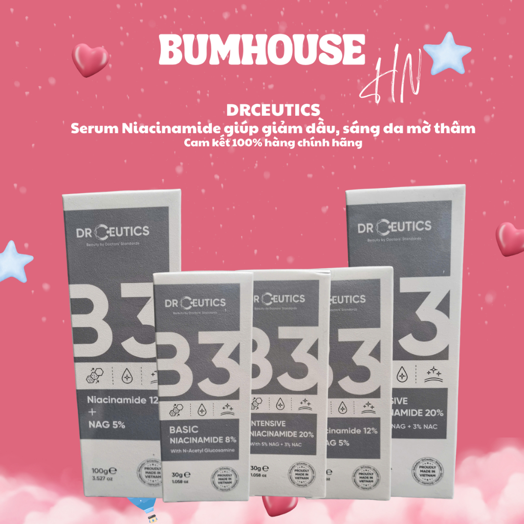 [Vitamin B3] Tinh Chất Niacinamide 8%, 12%, 20% DrCeutics Thu Nhỏ Lỗ Chân Lông Và Làm Sáng Da 30g/10