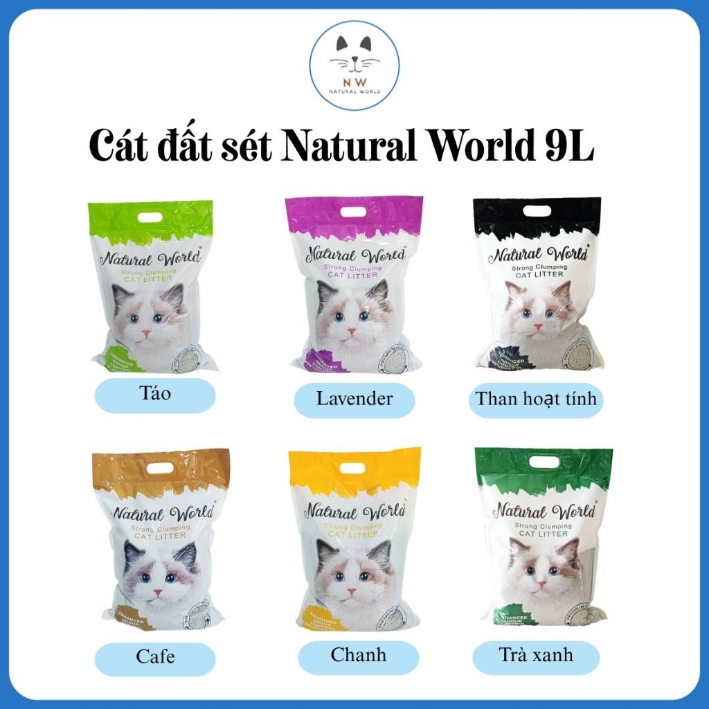 Cát vệ sinh mèo NATURAL WORLD,ONE CAT,cát đất sét thấm hút, vón cục nhanh, ít bụi, khử mùi, thơm, rẻ