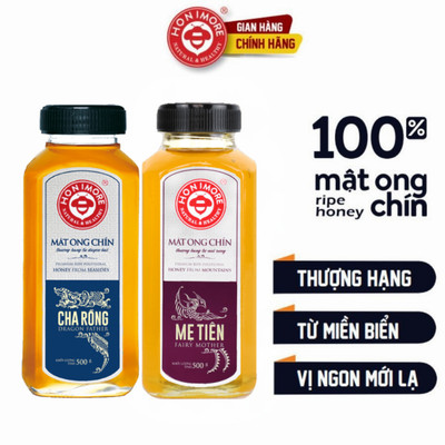 Combo 2 chai: Mật ong chín Honimore Natural & Healthy Cha Rồng 500g và Mẹ Tiên 500g