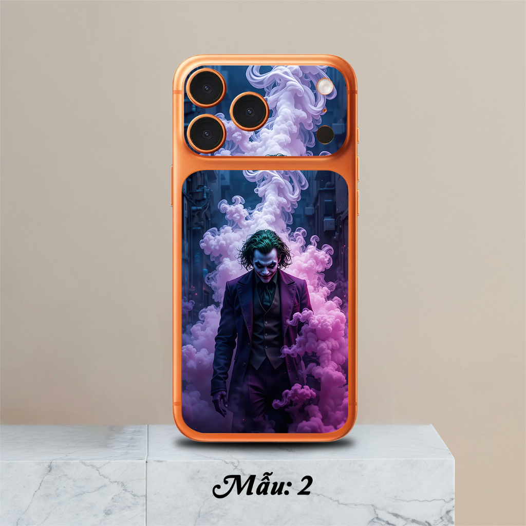 Miếng dán skin điện thoại 17 Promax mẫu Joker1 Phủ Kim Tuyến, Chỉ dán Ô vuông lưng máy và Camera hoặ