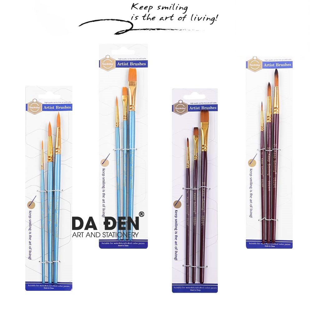 [DA ĐEN] Bộ 3 Cọ Vẽ Keep Smiling Cơ Bản Giá Rẻ