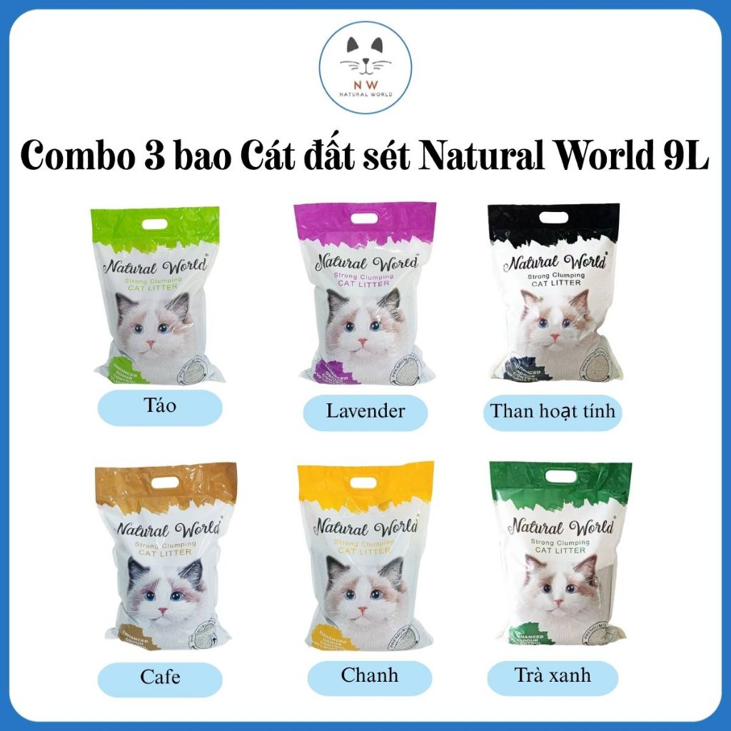 [COMBO 3 BAO]Cát vệ sinh mèo NATURAL WORLD ,ONE CAT vón cục , ít bụi, khử mùi, diệt khuẩn, thơm, rẻ