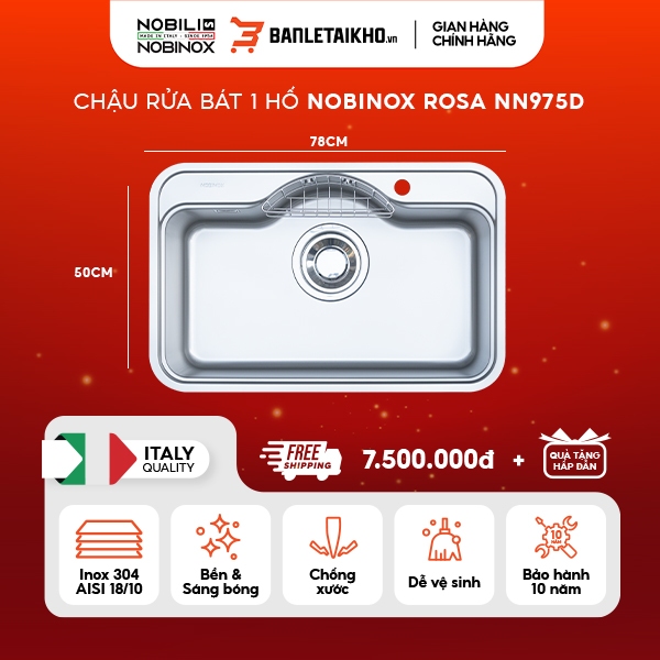 Chậu rửa bát 1 hố NOBINOX ROSA NN975D Bề mặt vân siêu mịn chống xước thiết kế bán nguyệt