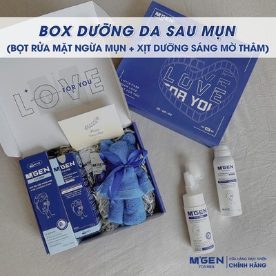 Box dưỡng da sau mụn mụn MGEN - Sữa rửa mặt ngừa mụn 120ml, serum dưỡng sáng mờ thâm dạng xịt 80ml, quà tặng bạn trai