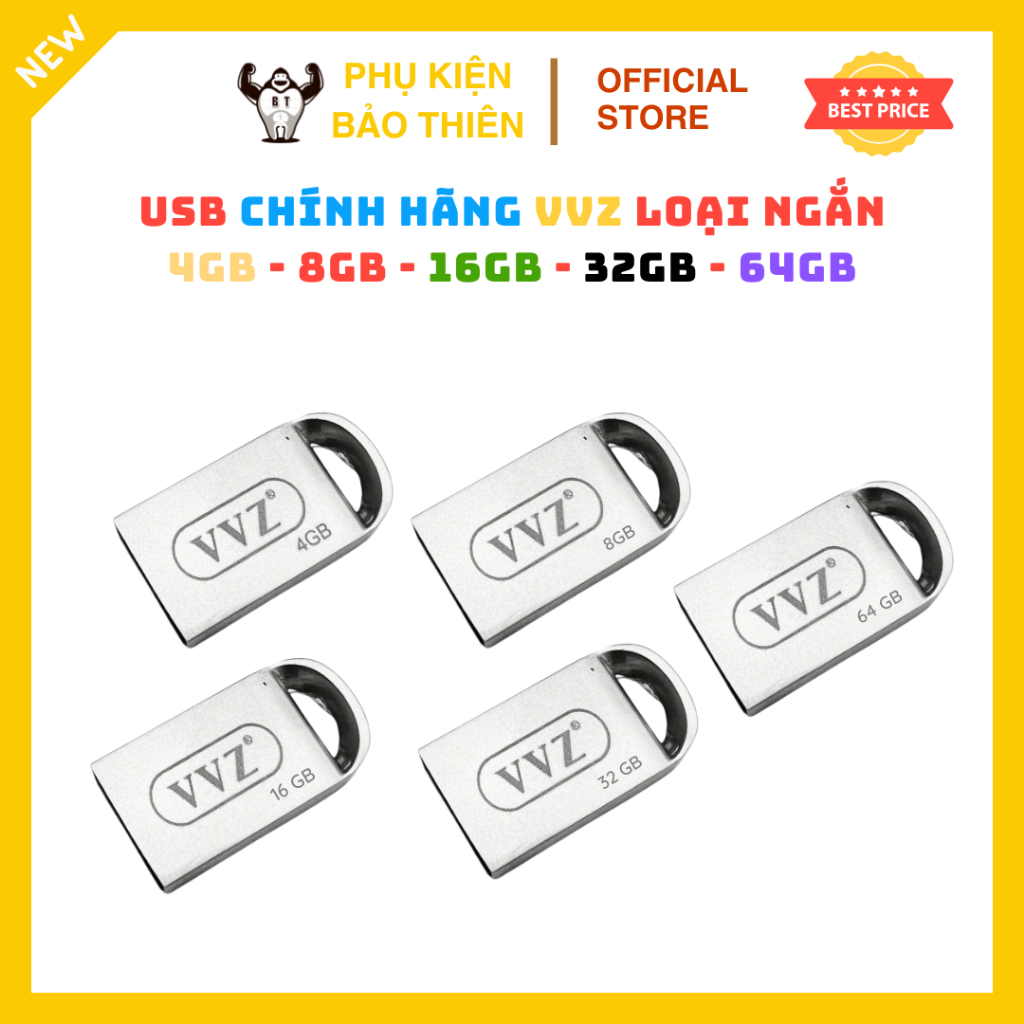 USB chính hãng VVZ 4Gb 8Gb 16Gb 32Gb 64Gb loại ngắn dùng được trên ô tô, tốc độ cao, bảo hành 5 năm