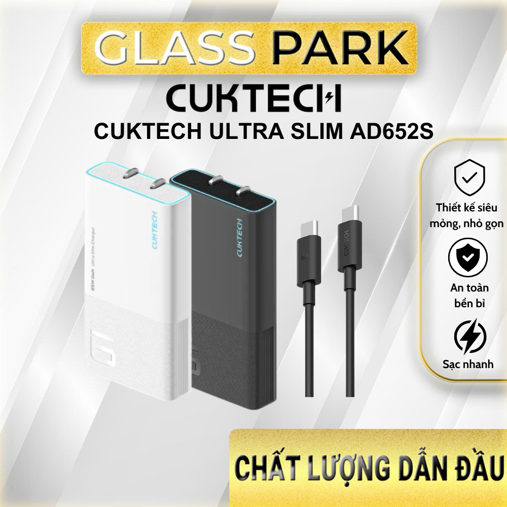 Sạc nhanh Cuktech Ultra-thin GaN Charger 65W (2C) PD3.0/PPS2.0/QC4.0 – AD652S Chính hãng-BH18TH