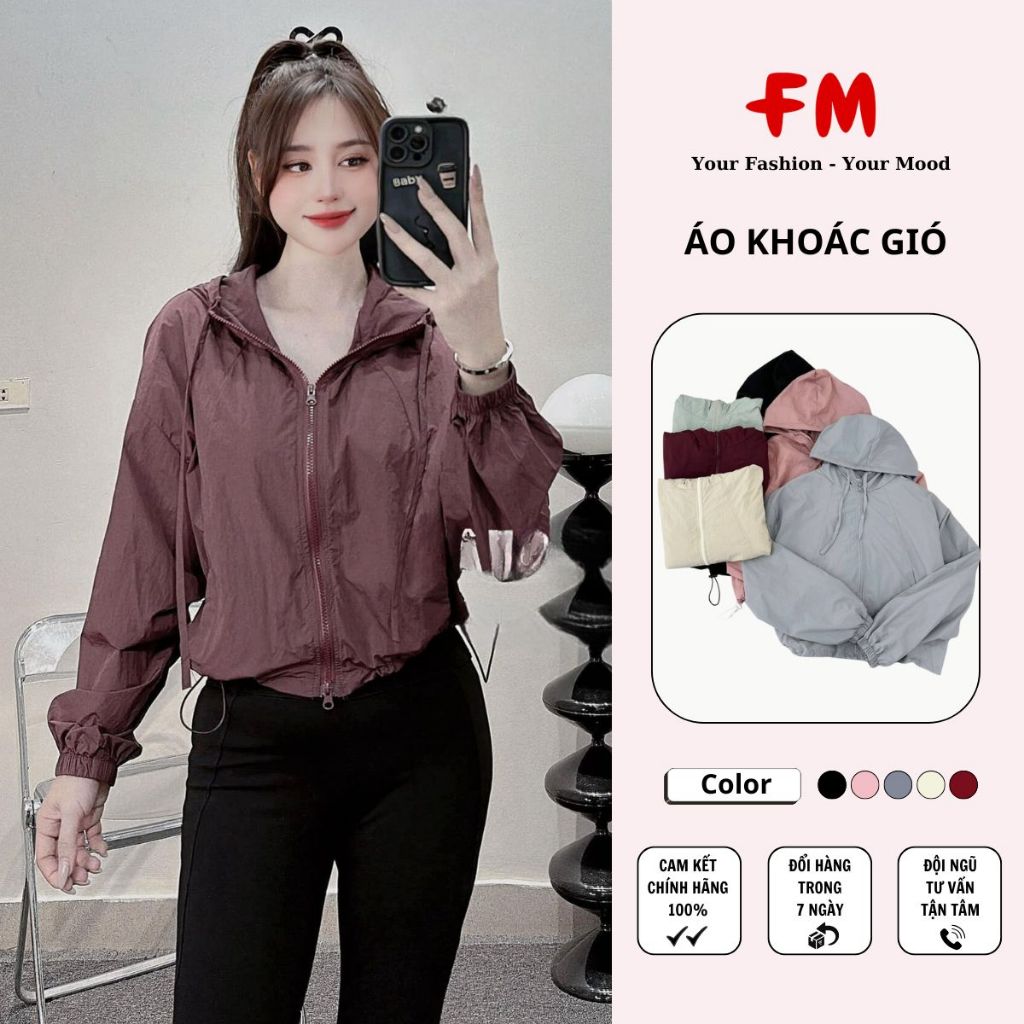 Áo Khoác Gió Có Mũ Nữ FMSTYLE Tay Dài 2 Túi Viền Chất Gió Nhẹ Form Gọn Freesize 24101322
