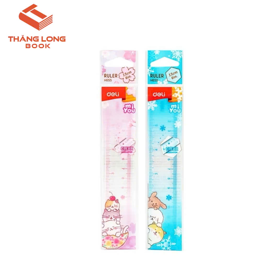 Thước kẻ nhựa Deli thân in hình hoa dài 15cm - H655 - Giao màu ngẫu nhiên