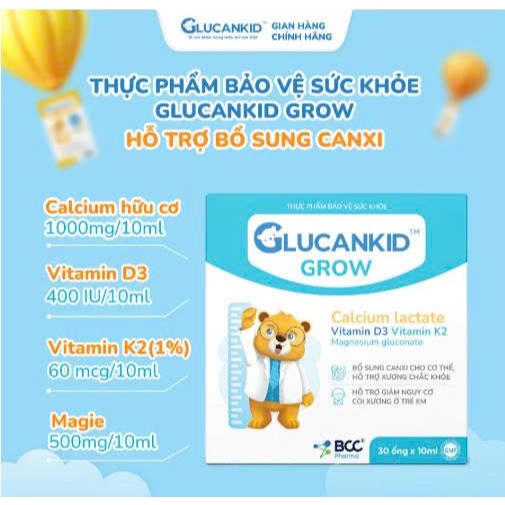 TPBVSK Glucankid Grow - Canxi nano hữu cơ hỗ trợ bổ sung canxi, hỗ trợ giảm nguy cơ còi xương cho bé