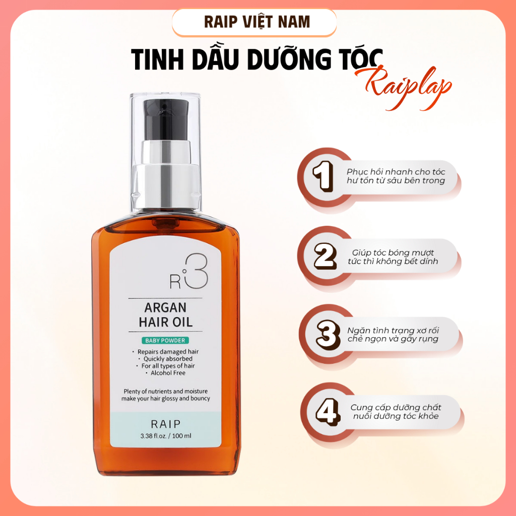 Tinh dầu dưỡng tóc RAIPLAP R3 Argan Hàn Quốc hương Baby Powder dễ thương dưỡng mềm mượt tức thì | BigBuy360 - bigbuy360.vn