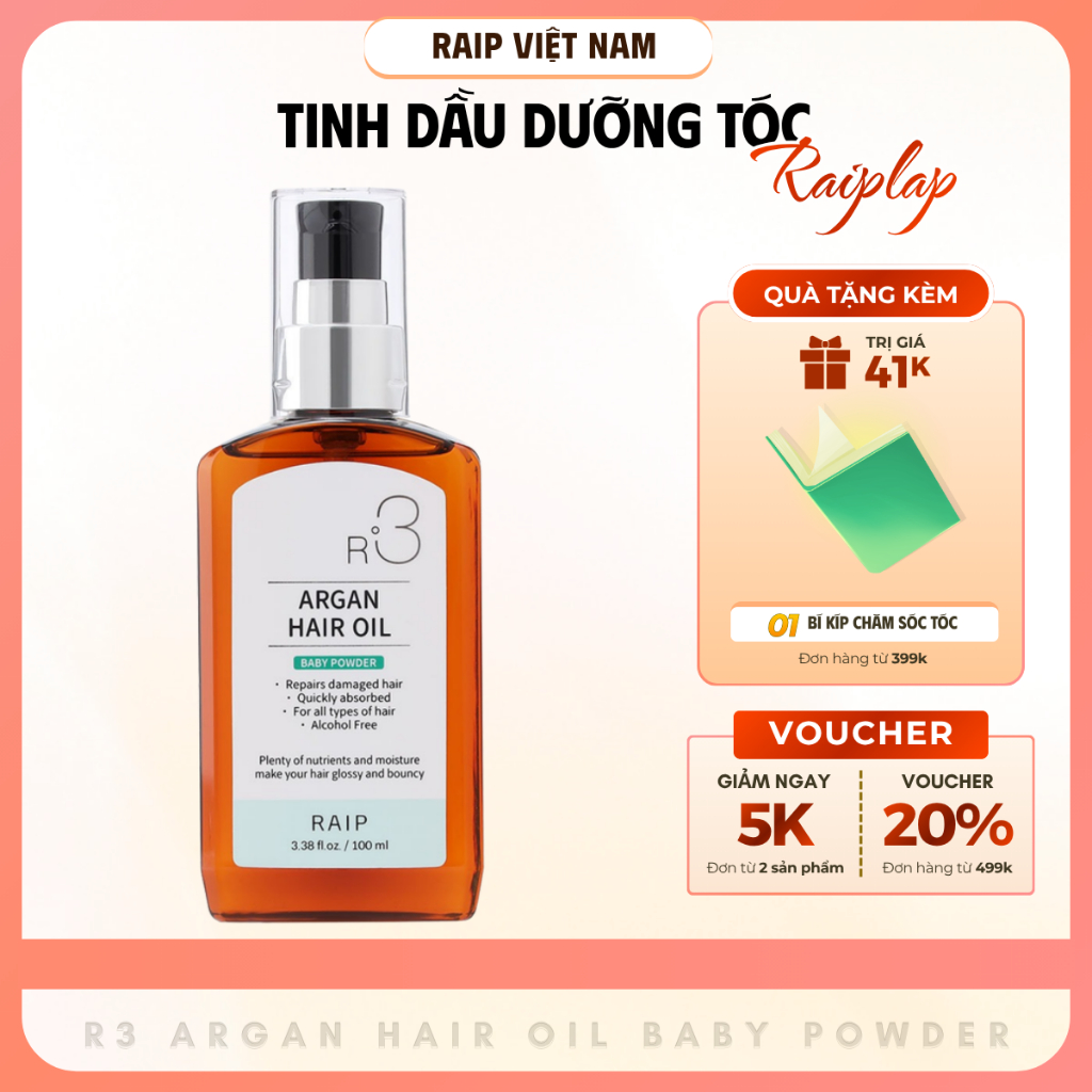 Tinh dầu dưỡng tóc RAIPLAP R3 Argan Hàn Quốc hương Baby Powder dễ thương dưỡng mềm mượt tức thì | BigBuy360 - bigbuy360.vn