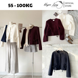  ÁO KHOÁC DẠ ÉP TÚI NƠ thiết kế dáng ngắn cúc tròn túi đính nơ thanh lịch đi chơi Noel chụp ảnh  Huyền Lucy Bigsize 