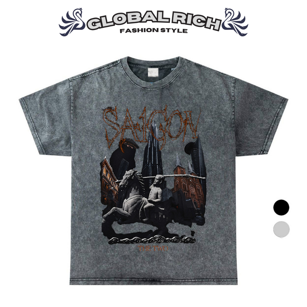 Áo Thun Wash Global Rich Premium Tee Nhà Thờ Đức Bà Bitexco Landmark 81 Saigon The Two