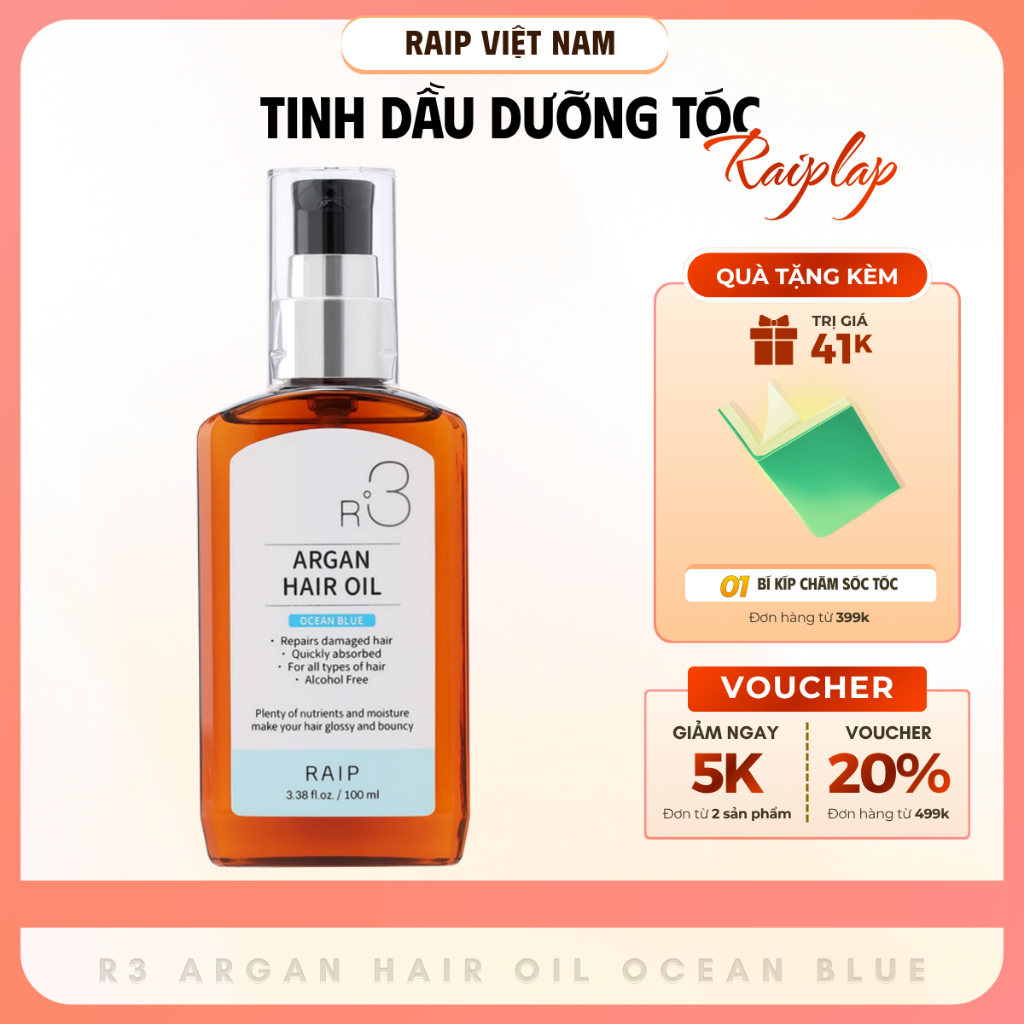 Tinh dầu dưỡng tóc RAIPLAP R3 Argan Hàn Quốc hương Ocean Blue tươi mát dưỡng tóc mềm mượt | BigBuy360 - bigbuy360.vn