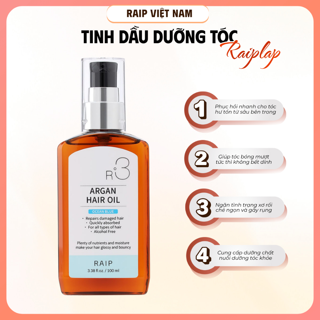 Tinh dầu dưỡng tóc RAIPLAP R3 Argan Hàn Quốc hương Ocean Blue tươi mát dưỡng tóc mềm mượt | BigBuy360 - bigbuy360.vn