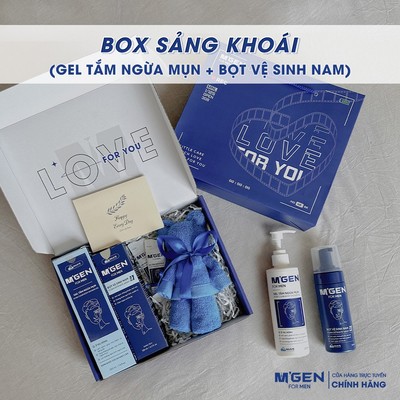 Box sảng khoái MGEN - Sữa tắm ngừa mụn 220ml, bọt vệ sinh nam 125ml, quà tặng bạn trai