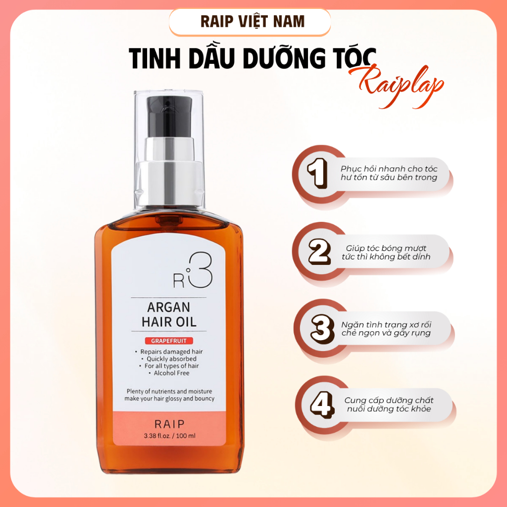 Tinh dầu dưỡng tóc RAIPLAP R3 Argan Hàn Quốc hương Grapefruit thơm ngọt dễ chịu dưỡng tóc mềm mượt | BigBuy360 - bigbuy360.vn