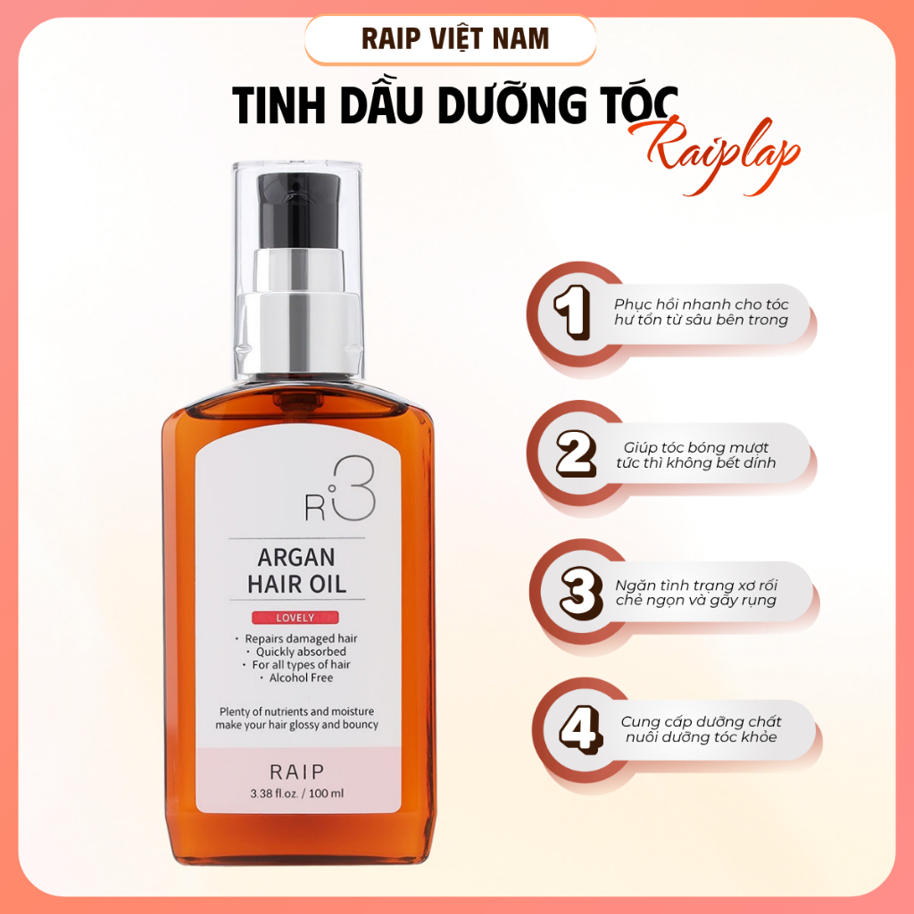 Tinh dầu dưỡng tóc RAIPLAP R3 Argan Hàn Quốc hương Lovely ngọt ngào nữ tính cho mái tóc mềm óng mượt | BigBuy360 - bigbuy360.vn