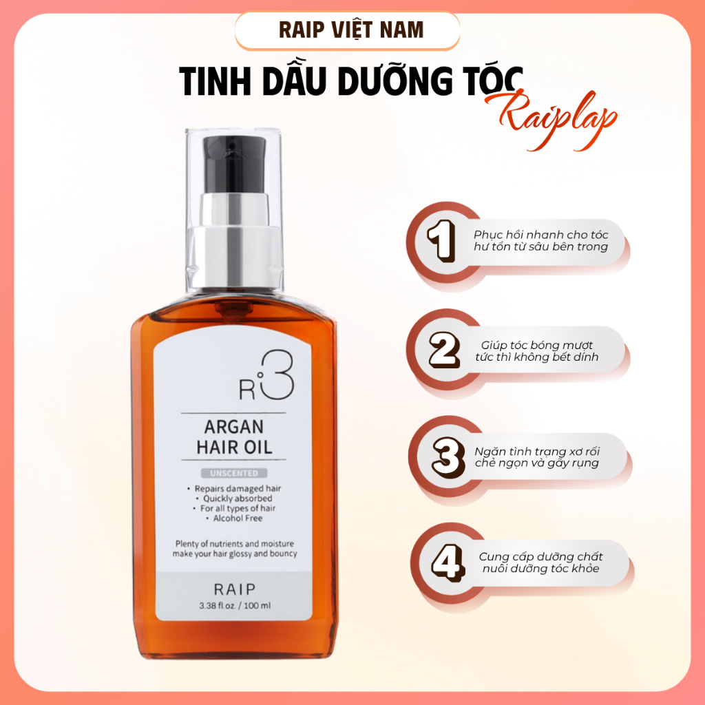 Tinh dầu dưỡng tóc RAIPLAP R3 Argan Unscented không mùi chăm sóc và phục hồi mái tóc hư tổn | BigBuy360 - bigbuy360.vn