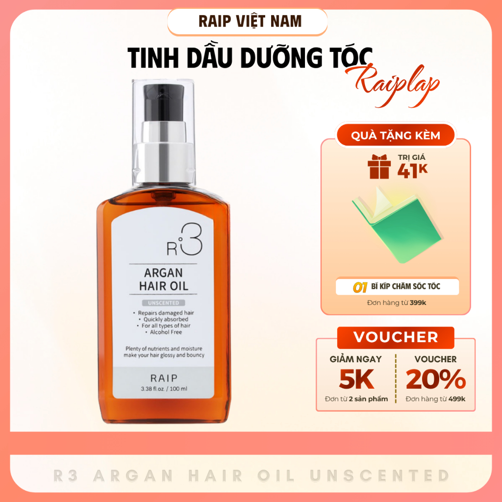 Tinh dầu dưỡng tóc RAIPLAP R3 Argan Unscented không mùi chăm sóc và phục hồi mái tóc hư tổn | BigBuy360 - bigbuy360.vn