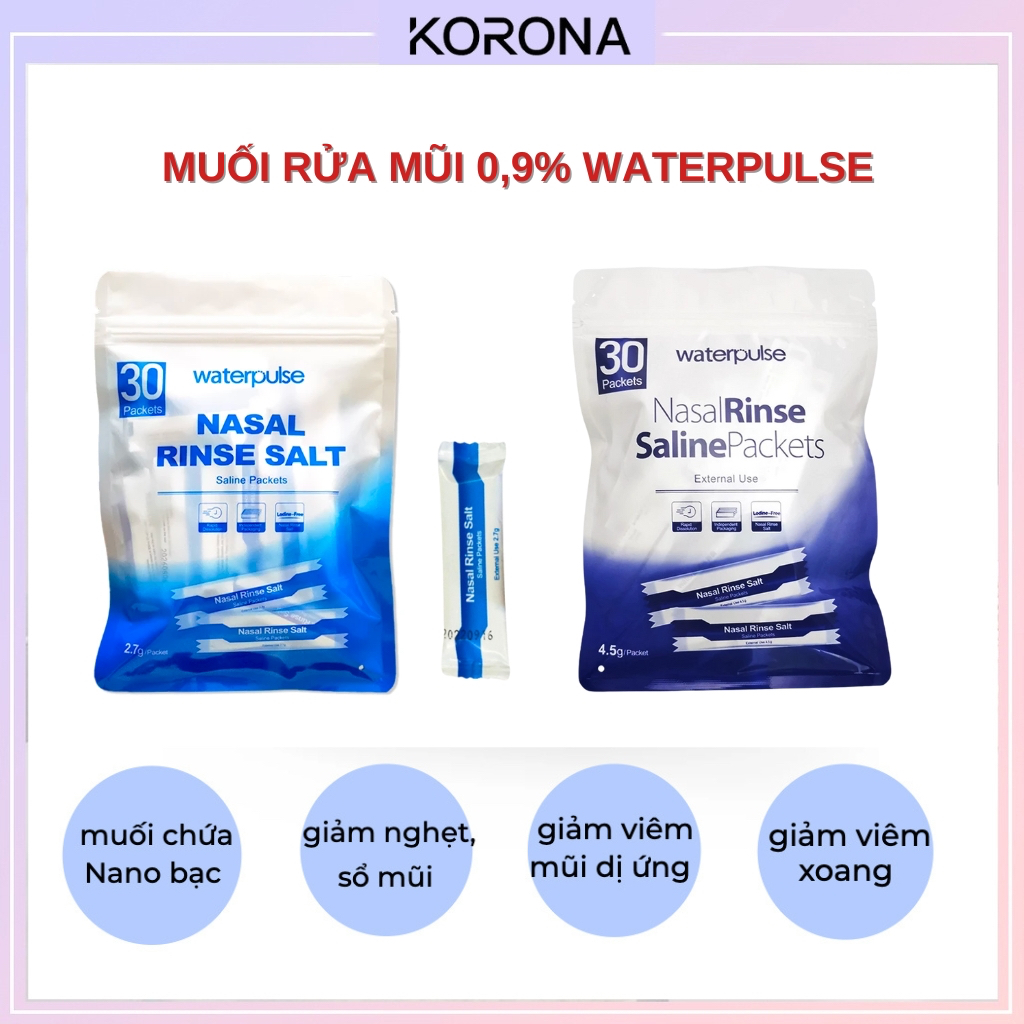 Muối rửa mũi cho bé và người lớn Waterpulse Nasal Rinse Salt Chính Hãng,Gói Muối rửa mũi xoang