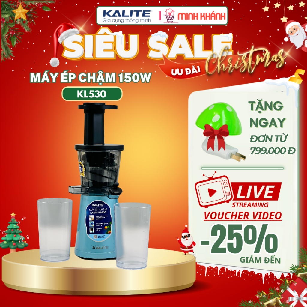 Máy ép chậm Kalite KL530 - 200w, Ép hoa quả kiệt bã, Vòng xoay đảo chiều, Êm ái, Bền, Dễ vệ sinh