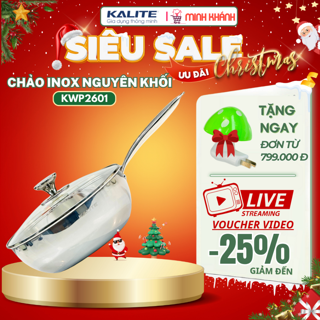 Chảo nguyên khối inox 304 Kalite KWP2601 - Chống dính tự thân, Sâu lòng, chuyên Xào, rán - Size 26cm
