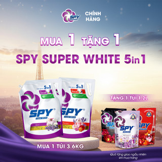   TẶNG NƯỚC XẢ VẢI 1.2L  Túi Nước Giặt Xả SPY Super White 3.6kg – 5In1 Trắng Sáng,Sạch Sâu,Thơm Lâu 