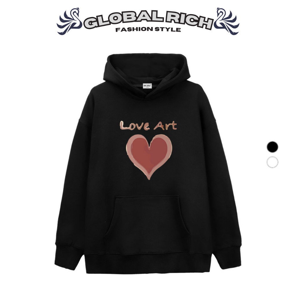 Áo Hoodie Global Rich Premium Nỉ Trái Tim Love Art Couple Heart Mid