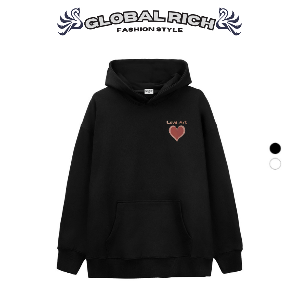 Áo Hoodie Global Rich Premium Nỉ Trái Tim Love Art Couple Heart Left