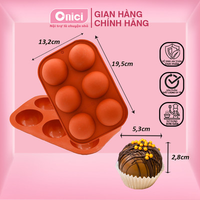 Khuôn bán cầu silicone làm chocolate bomb, làm bánh tiramisu mái vòm, kẹo cacao bom ONICI 6 bán cầu